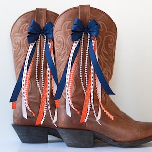 Laços para botas Alabama College GameDay | Laços para botas azul-marinho e laranja | Acessório para o dia do jogo | Alabama Game-day