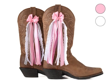 Lazos para botas de concierto de música country Megan / Lazos para botas en rosa claro y blanco / Accesorio para botas de concierto de música country