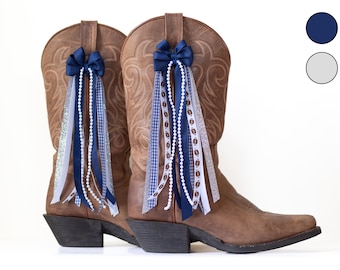 Nœuds pour bottes GameDay bleu marine et blanc College | Accessoire pour botte GameDay