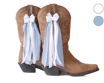 Laços para botas de concerto country em renda branca e jeans | Laços para botas de renda branca e jeans e chiffon | Acessório para botas de concerto country