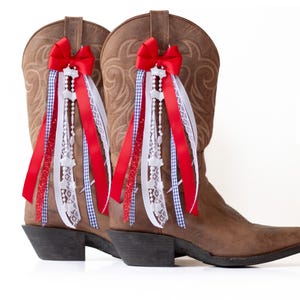 America / USA Boot Bows | Red White and Blue Gingham Boot Bows | Country Concert America Boot Accessory | 4th of July Boot Bows