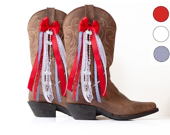 América / Lazos para botas de EE. UU. / Lazos para botas de cuadros vichy rojos, blancos y azules / Accesorio para botas de concierto country americano / Lazos para botas del 4 de julio