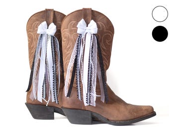 White and Black Country Concert Boot Bows | White and Black Boot Bows | Country Concert Boot Accessory | Bachelorette Boot Bows
