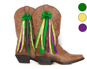 Mardi Gras Green, Yellow, and Purple Boot Bows | Mardi Gras Boot Bows | Mardi Gras Accessories
