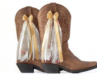 Gold Floral Boot Bows | Pink Flower Bows | Summer Concert Boot Accessory