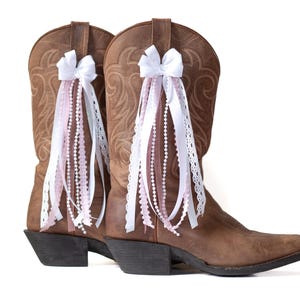 White and Light Pink Country Concert Boot Bows | Pink and White Boot Bows | Country Concert Boot Accessory
