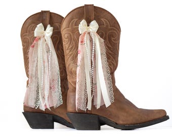 Cream and Pink Floral Boot Bows | Pink Flower Bows | Summer Concert Boot Accessory