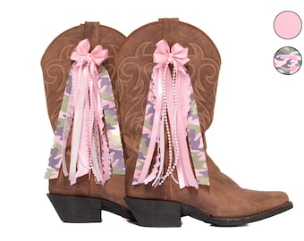Exclusive Megan Camo Concert Boot Bows | Pink and Camo Boot Bows | Country Concert Boot Accessory