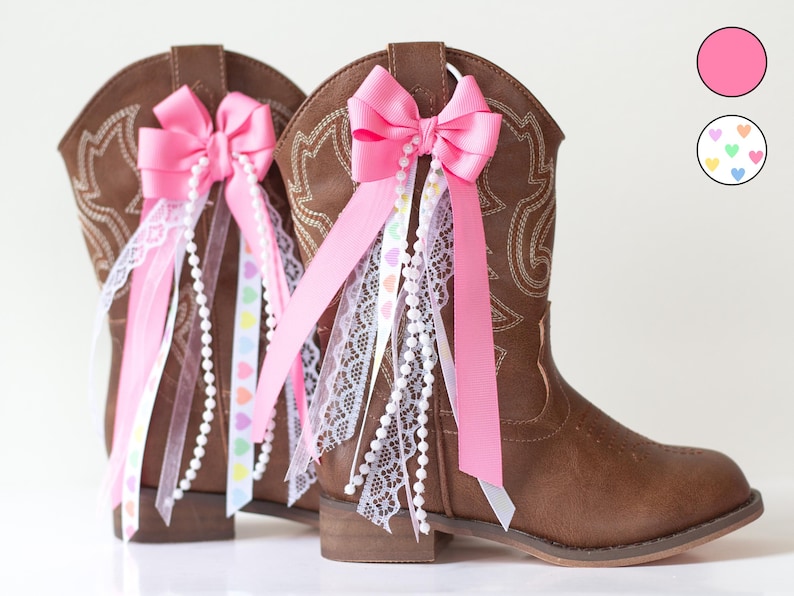 Kids Pink Heart Boot Bows | Pink and Pastel Heart Boot Bows | Kids Boot ...