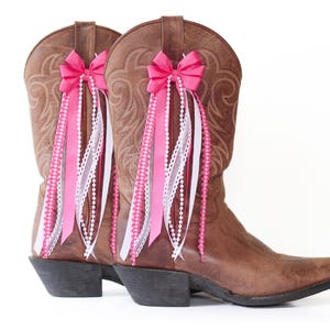 Hot Pink and White Country Concert Boot Bows | Pink and White Boot Bows | Country Concert Boot Accessory | Bachelorette Boot Bows