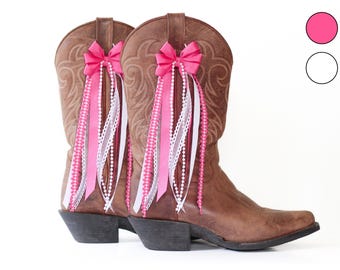 Hot Pink and White Country Concert Boot Bows | Pink and White Boot Bows | Country Concert Boot Accessory | Bachelorette Boot Bows