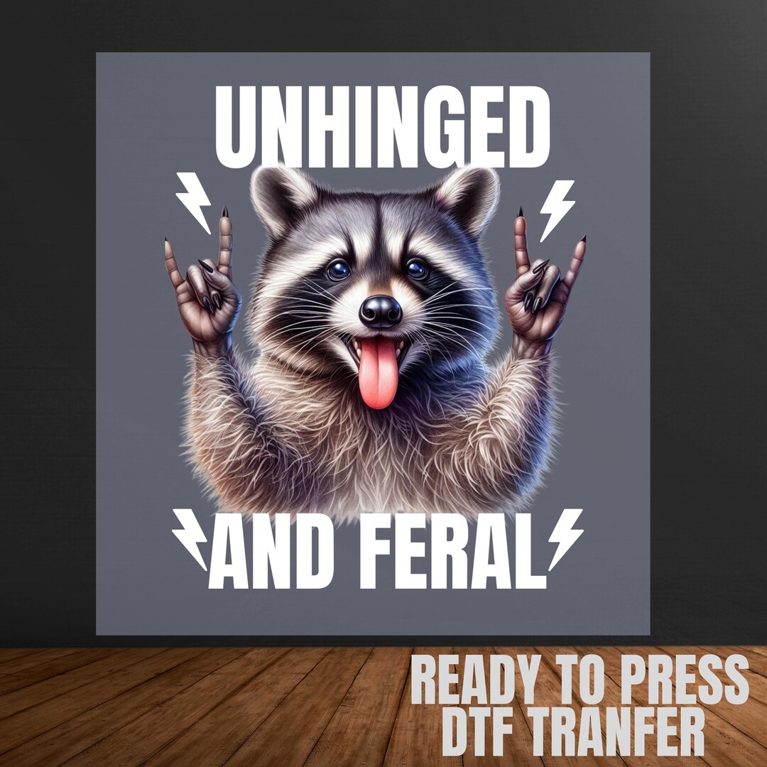 Unhinged Feral Raccoon DTF Print: Rock'n Roll Tee Transfer - Etsy
