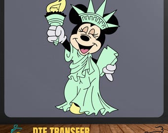 Minnie Mouse Statue of Liberty DTF Transfer, Patriotic USA Design