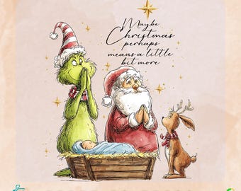 Christmas Jesus Hand Drawn DTF Transfer, Christian Holiday Design, Ready to Press