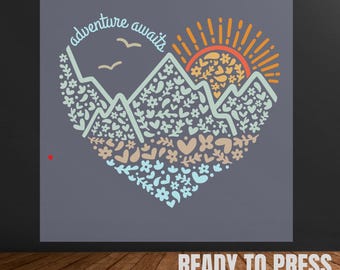 Adventure Awaits DTF Transfer: Travel Nature Heat Press Gift