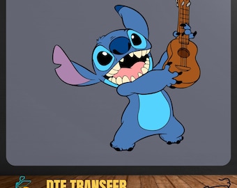 Stitch Guitar DTF Transfer, Disney Alien Iron On, Retro Vacation Print