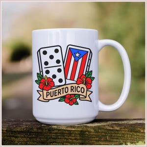 Domino PR Ceramic Mug 15 oz | Puerto Rican Coffee Cup | Puerto Rico Gift | Coffee Lovers Mug | Puerto Rico Gift for Her or Him