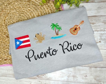 Puerto Rico Embroidered Shirt | Flag, Coqui, Palm Tree, Guitar
