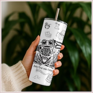 Debí Tirar Más Fotos Tumbler 20 oz | Puerto Rican Coquí Travel Cup | Black & White PR Design | Boricua DTMF Memory Gift | PR Mug