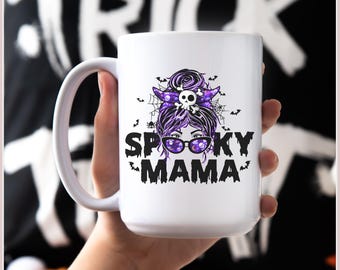 Spooky Mama Mug | Halloween Coffee Mug for Mom | Cute Ghost Fall Cup | Spooky Season Gift for Her | 11oz or 15oz Ceramic Mug