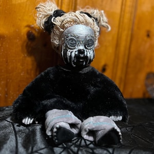 Custom Gothic Doll with Silver Painted Face & Pigtails