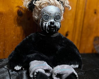 Custom Gothic Doll with Silver Painted Face & Pigtails