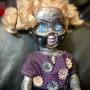 Horror Gothic Creepy  Home Decor Silver Doll , custom repurposed upcycled halloween props .