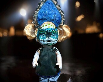 Custom Sequin Creepy  Doll with Black Outfit