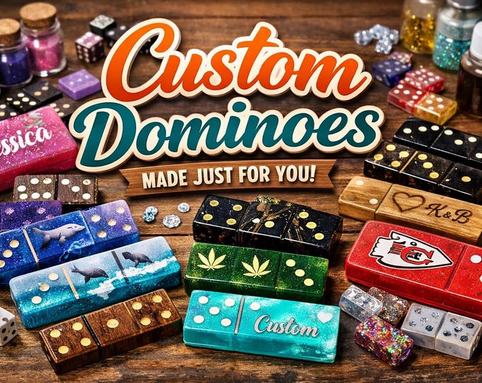 Featured listing image: Handmade Resin Domino Set | Glitter Marbled Game Night Decor