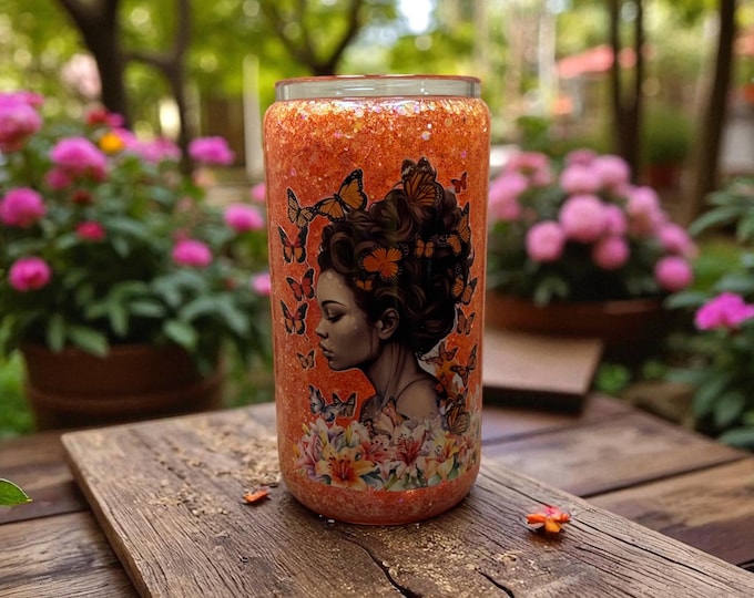 Featured listing image: Glitter Snow Globe Tumbler: Double-Walled Acrylic Cup with Lid & Straw