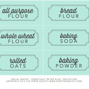 Retro Blue Starter Pantry Labels Collection Printable PDF Essentials and Large Squares Kitchen Organization image 4