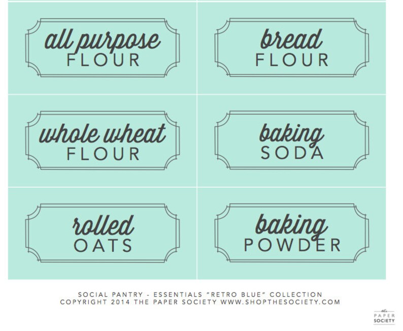 Retro Blue Starter Pantry Labels Collection Printable PDF Essentials and Large Squares Kitchen Organization image 4