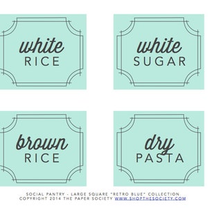 Retro Blue Starter Pantry Labels Collection Printable PDF Essentials and Large Squares Kitchen Organization image 2