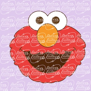 Puede incluir: Una cara de personaje de dibujos animados roja con ojos blancos grandes, pupilas marrones y una nariz naranja. El personaje tiene una boca ancha y sonriente con un interior marrón. El fondo es de color lila claro con las palabras "Sugar Cutter" repetidas.