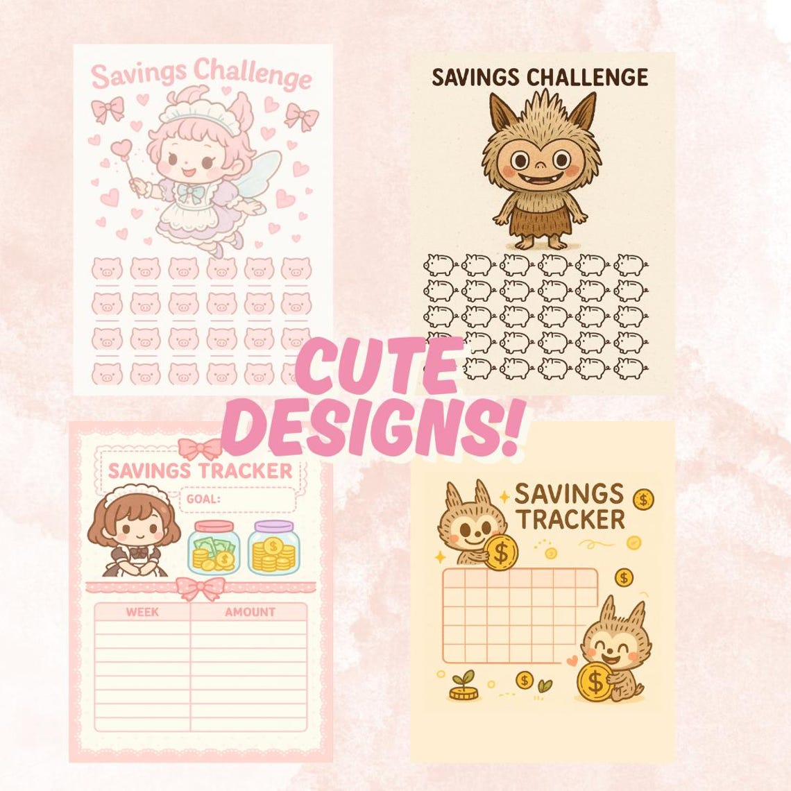 Cute Kawaii Savings Tracker Challenge Planner, Printable Download Bundle, Size A6 &amp; US Letter - Etsy