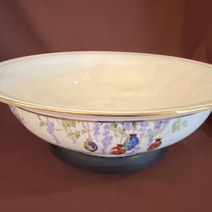 Antique L.G. Falcon Ware England 15.5” Bowl – Hand-Painted Floral & Gold Accents