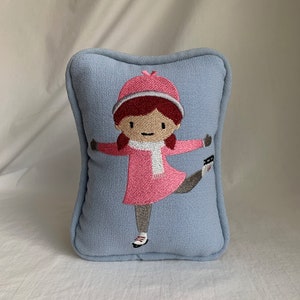 Young ice skater - Female figure skater - Embroidered Pillow - Small Pillow - Decorative Pillow -  Mini skater - Ice skating Lover&#39;s Gift
