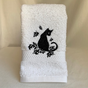 BLACK CAT HALLOWEEN EMBROIDER SET 2 BATHROOM HAND TOWEL 
