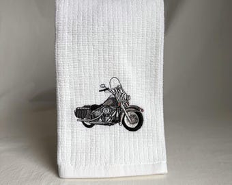 Embroidered Motorcycle Towel: Harley-Davidson Biker Gift