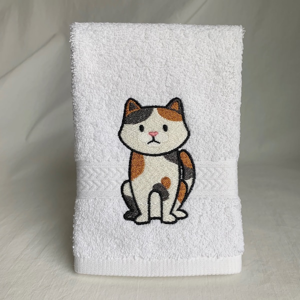 Calico Cat - Embroidered Towel - Cat Breed - Cat Lover Gift - Domestic Cat - Pet Lover Gift - New Pet Gift - Bathroom Decor - Washcloth