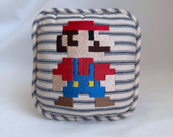 Embroidered Mario Pillow: Decorative Mario Game Lover Gift