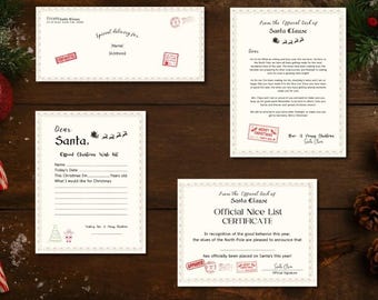 Santa Letter Printable Bundle, Editable Letter to Santa for Kids, Nice List Certificate, Christmas Printable, Letter From Santa