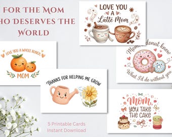 Mothers Day Cards from Kids, Funny Cute Printable Card Bundle, 5 Instant Download Print at Home Last Minute Gift for Mom