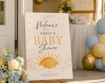 Here Comes the Son Baby Shower Bundle, Here Comes the Sun Baby Shower Games and Signs, Boho Sunshine Boy Baby Shower Invitation Editable