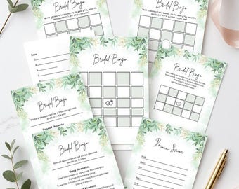 Bridal Shower Games Bundle Printable, 30 Editable Games, Sage Green Botanical Theme, Instant Download Printable