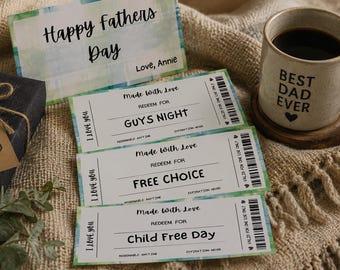 Father’s Day Coupon Book Printable, Editable Vouchers for Dad, Fathers Day Gift, Birthday Coupons for Dad, Custom Gift Voucher