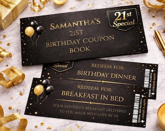 Birthday Coupon Book Printable, Editable Canva Template Birthday Vouchers for Him or Her, DIY Birthday Gift, Instant Download Coupon Bundle