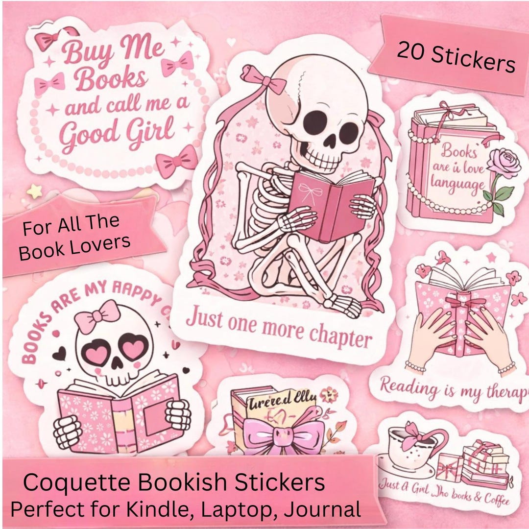 Bookish Stickers Printable, Pink Coquette Sticker Sheet, Book Lover ...