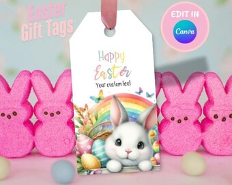 Easter Gift Tags Printable, Editable Easter Basket Tags, Bunny Treat Labels for Kids, Party Favor & Classroom Tags, Instant Download