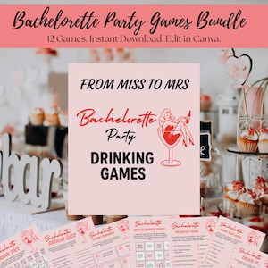 Bridal Shower Games, Red and Pink Bachelorette Hens Party, Editable Bridal Shower Games, Pink Modern Bachelorette, Hen Party Games, Template